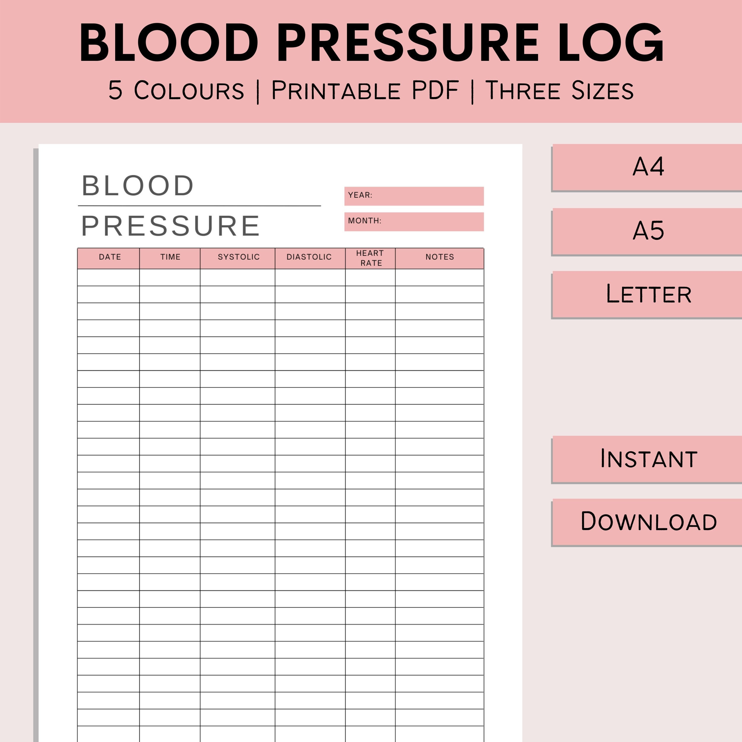 Blood Pressure Log | High Blood Pressure Tracker | Printable | Bp pertaining to Blood Pressure Tracker Printable Tracker