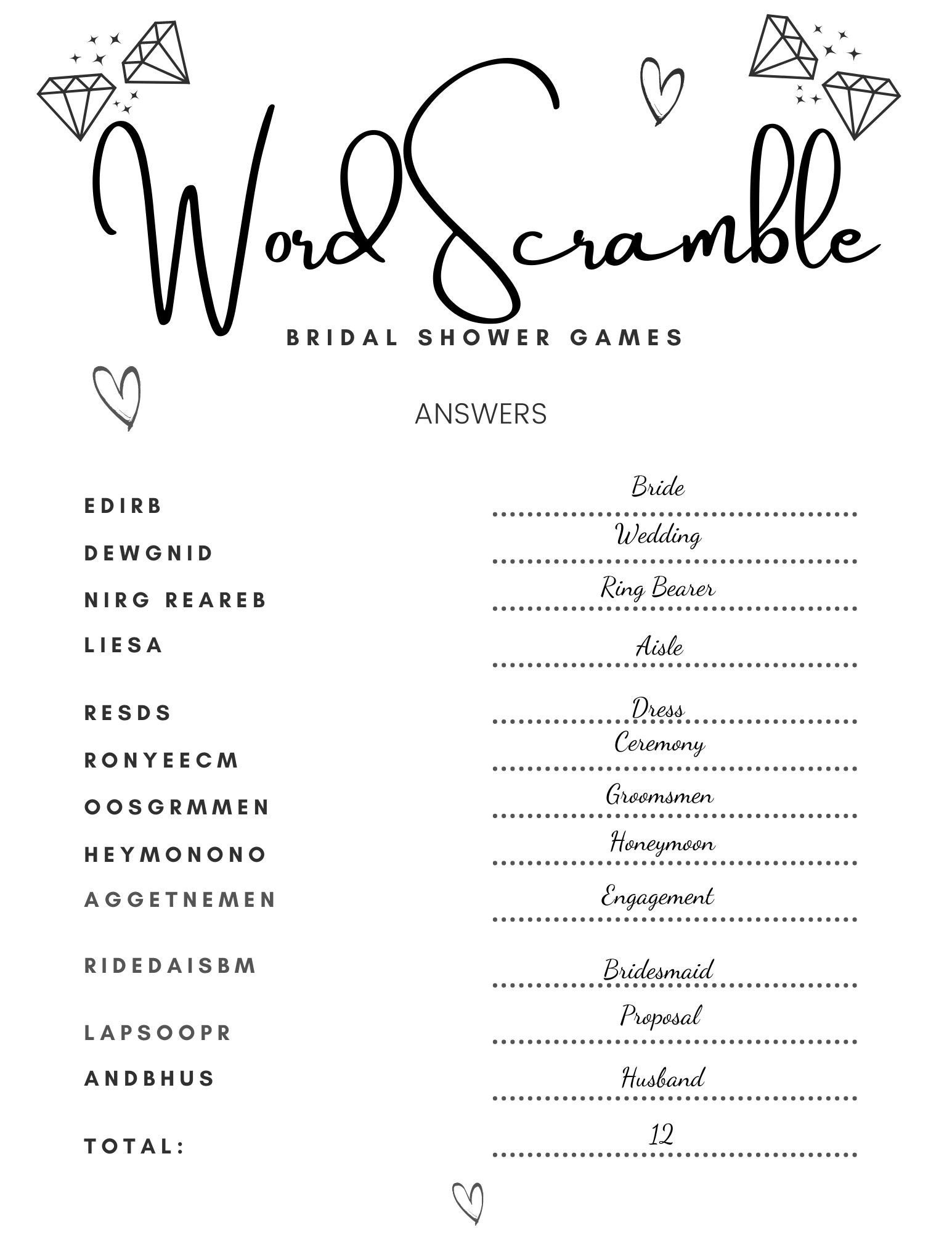 Bridal Shower Games Printable, Wedding Word Scramble Printable with regard to Bridal Shower Word Scramble Free Printable