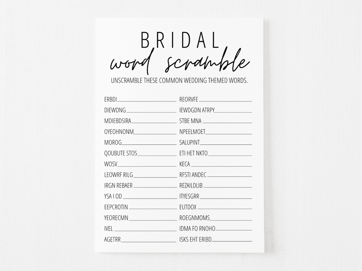 Bridal Shower Word Scramble Free Printable | Modern Moh pertaining to Bridal Shower Word Scramble Free Printable