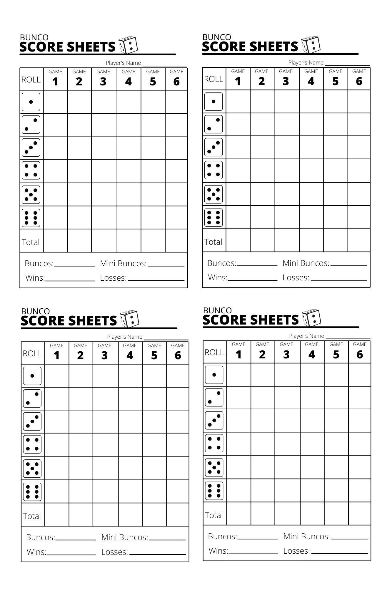Bunco Score Sheets X4 - Bunco Score Sheets - Printable Pdf - Etsy Uk within Free Bunco Printable Score Sheets