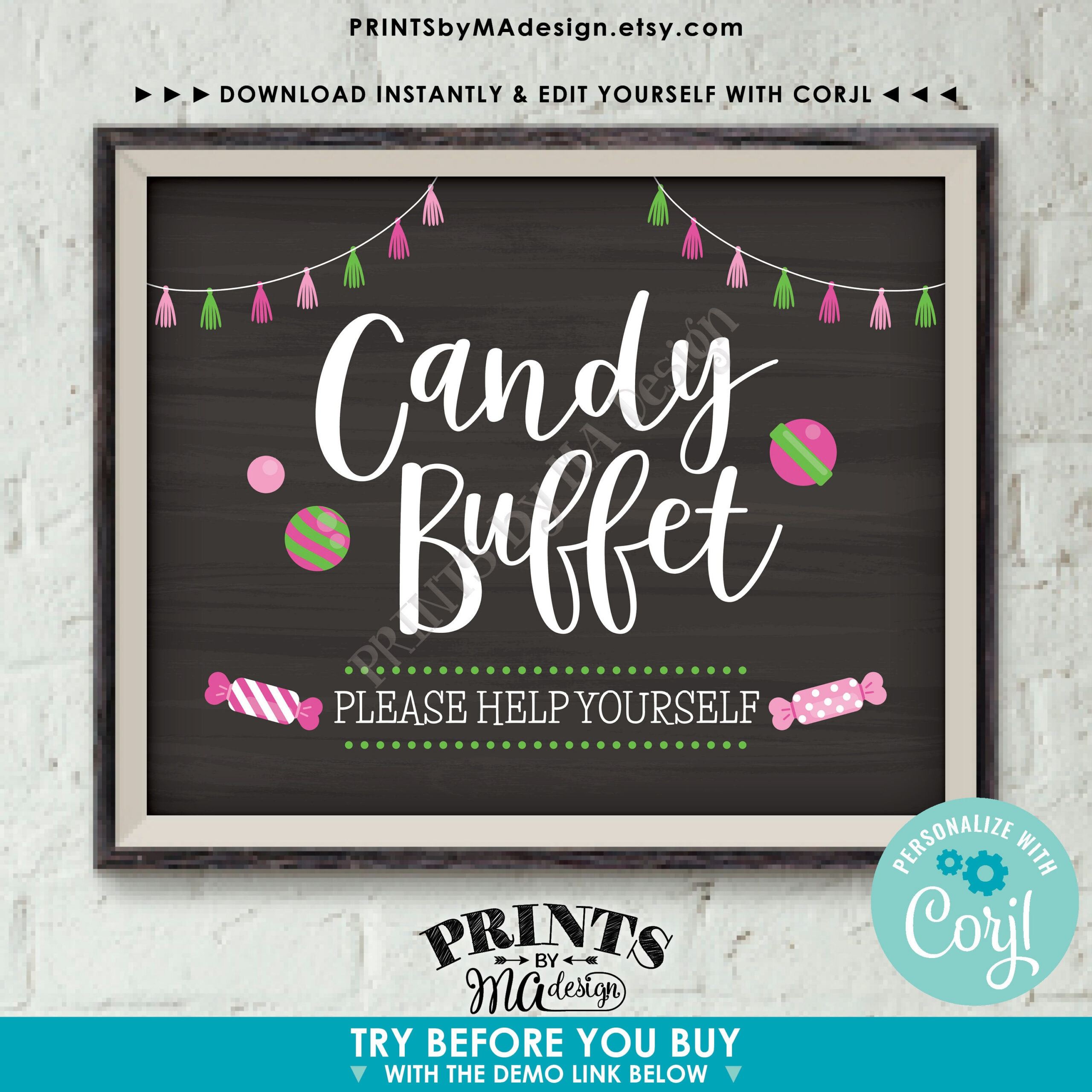 Candy Buffet Sign, Please Help Yourself, Birthday Graduation for Free Printable Candy Buffet Signs