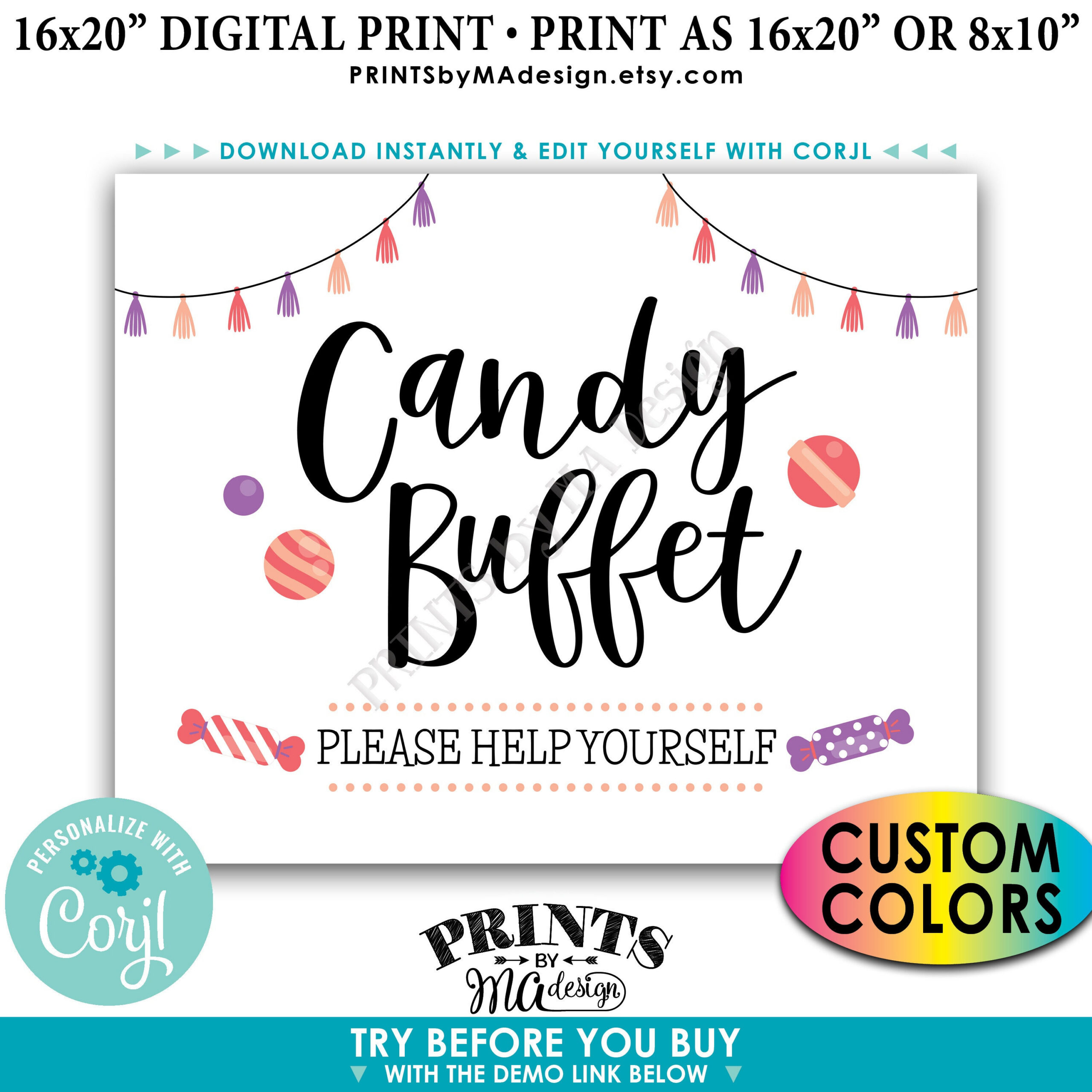 Candy Buffet Sign, Please Help Yourself, Birthday Graduation regarding Free Printable Candy Buffet Signs
