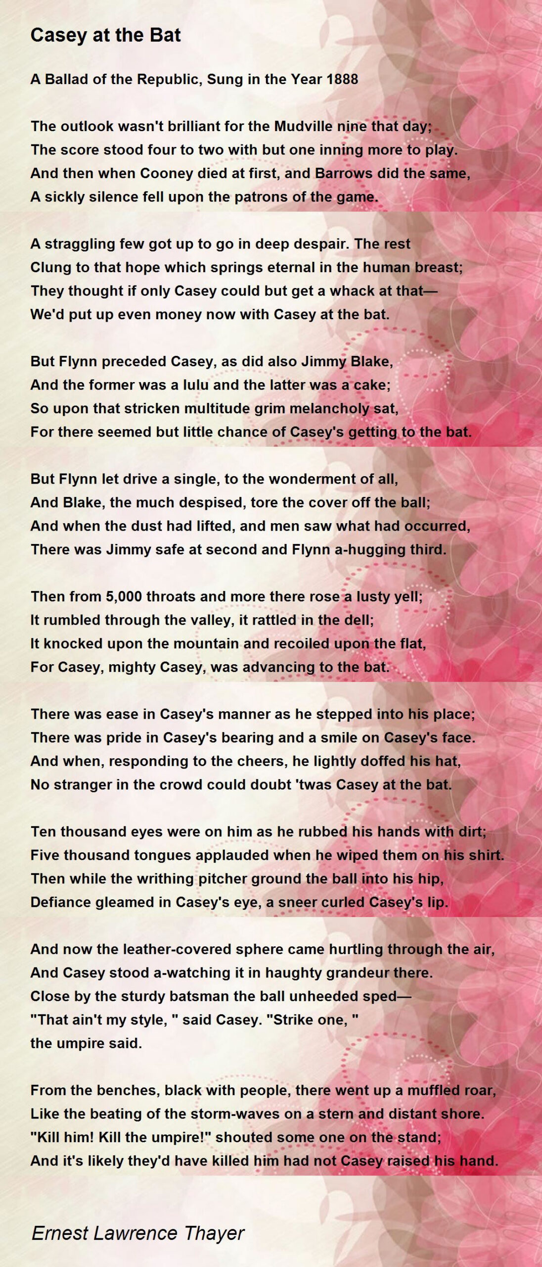 Casey At The Bat Poem Printable - Printable Party Favors for Casey At the Bat Poem Printable