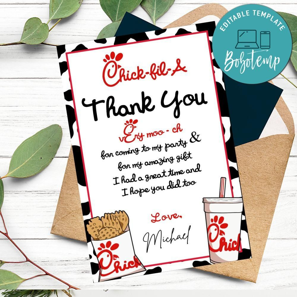 Chick Fil A Thank You Card Customizable Template Diy | Bobotemp for Chick Fil a Printable Gift Card