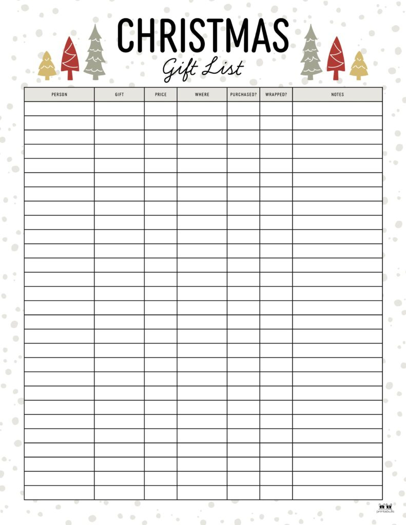Christmas Gift List Templates - 20 Free Pages | Printabulls inside Free Christmas Gift List Printable