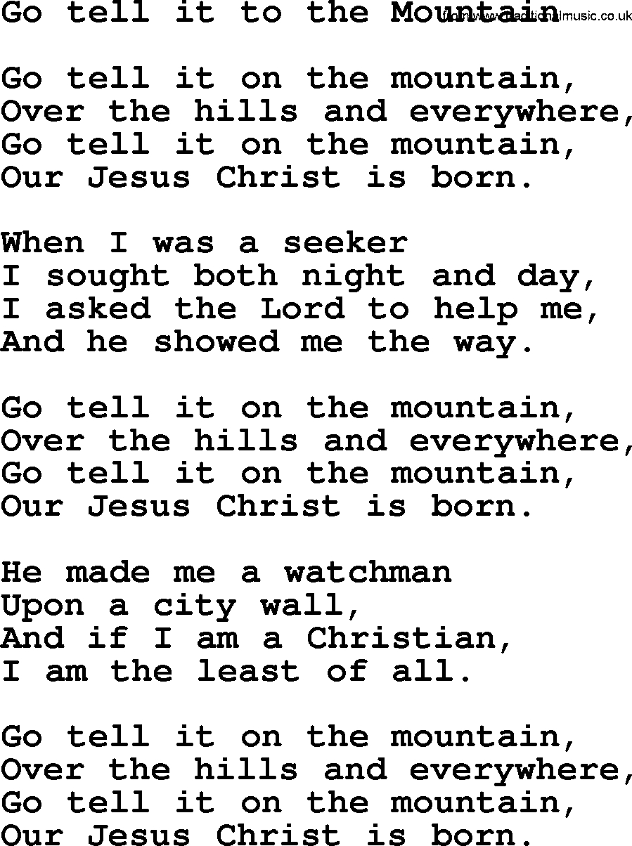 Christmas Hymns, Carols And Songs, Title: Go Tell It To The throughout Go Tell It on the Mountain Printable Lyrics