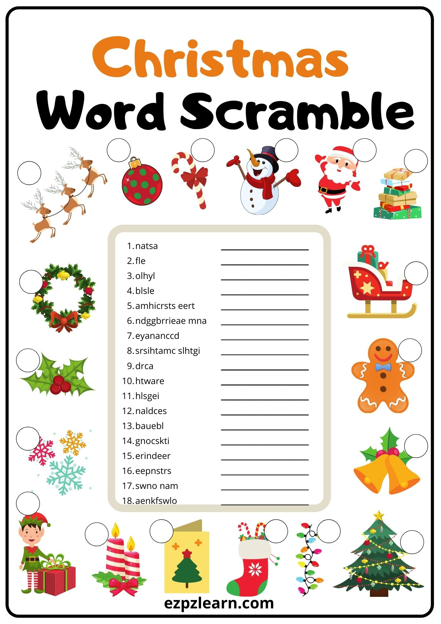 Christmas Word Scramble 2 - Ezpzlearn in Christmas Word Scramble Free Printable