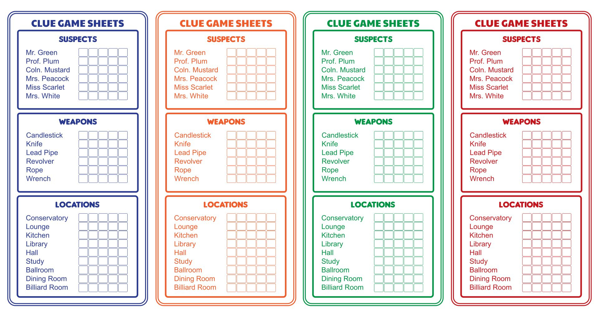 Clue Score Sheets Free Printable pertaining to Printable Clue Sheets Free