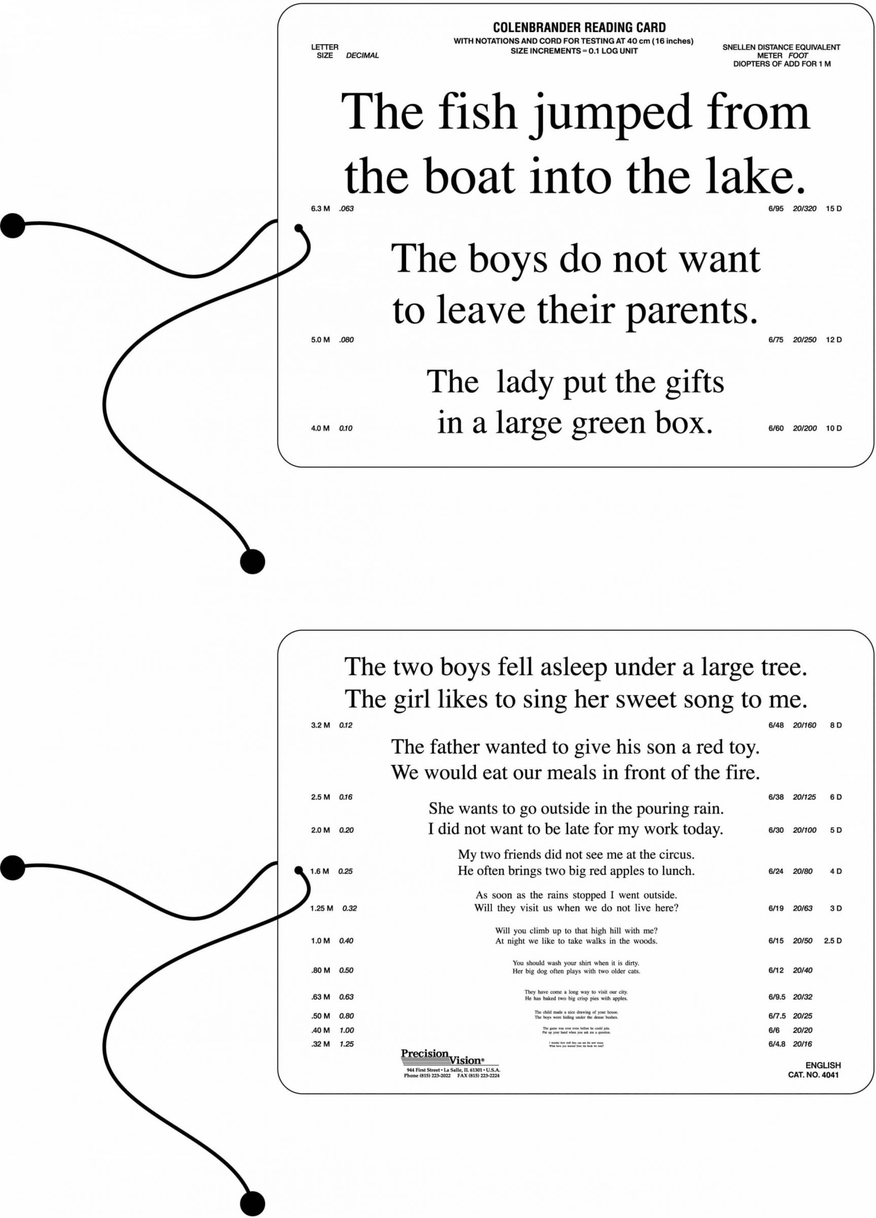 Colenbrander Reading Card (Near Vision, Standard Contrast regarding Printable Diopter Reading Test Card