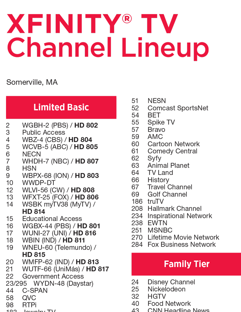 Comcast Xfinity Cable Lineup | City Of Somerville - Worksheets Library pertaining to Printable Comcast Xfinity Channel Guide