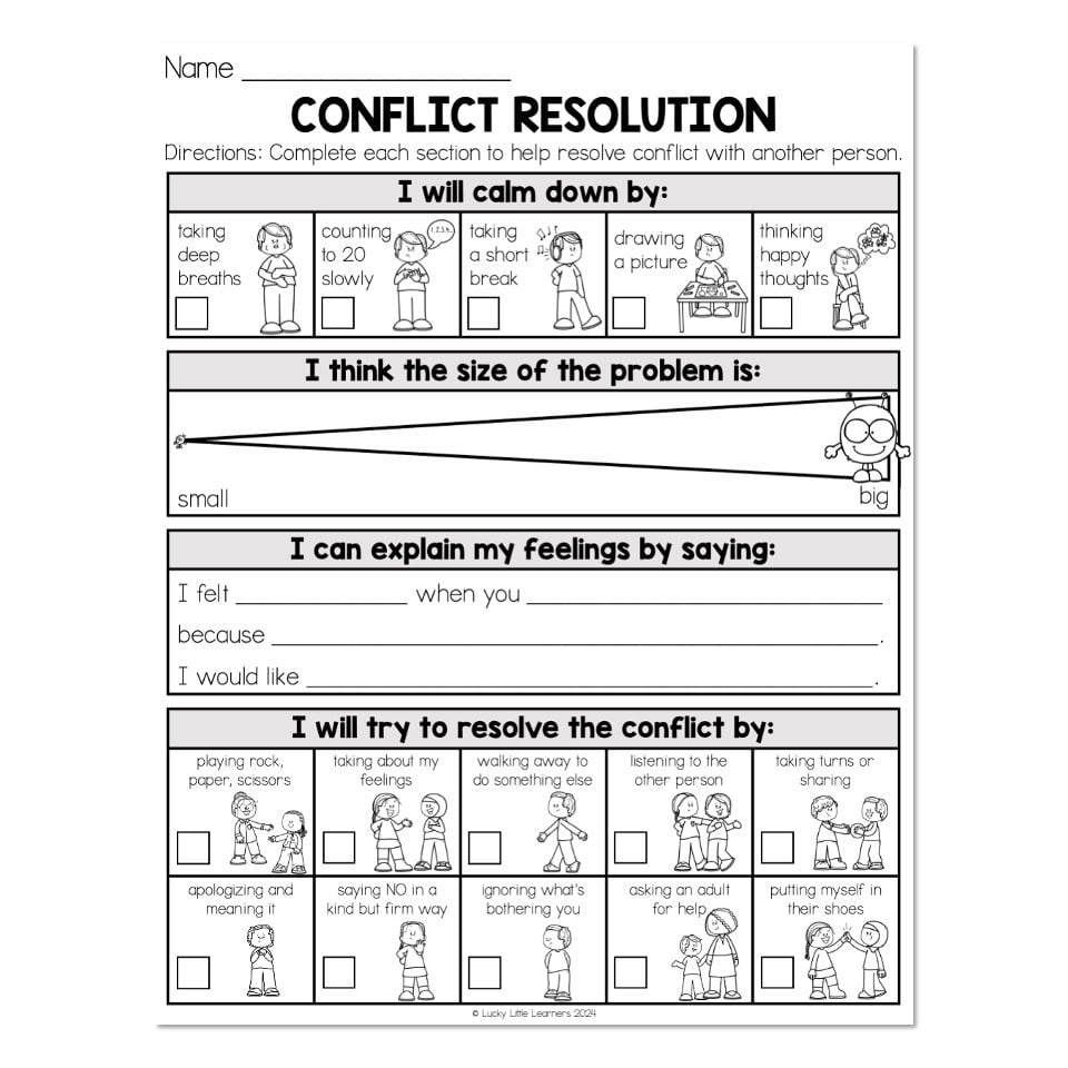 Conflict Resolution Worksheet - Lucky Little Learners intended for Free Printable Conflict Resolution Worksheets