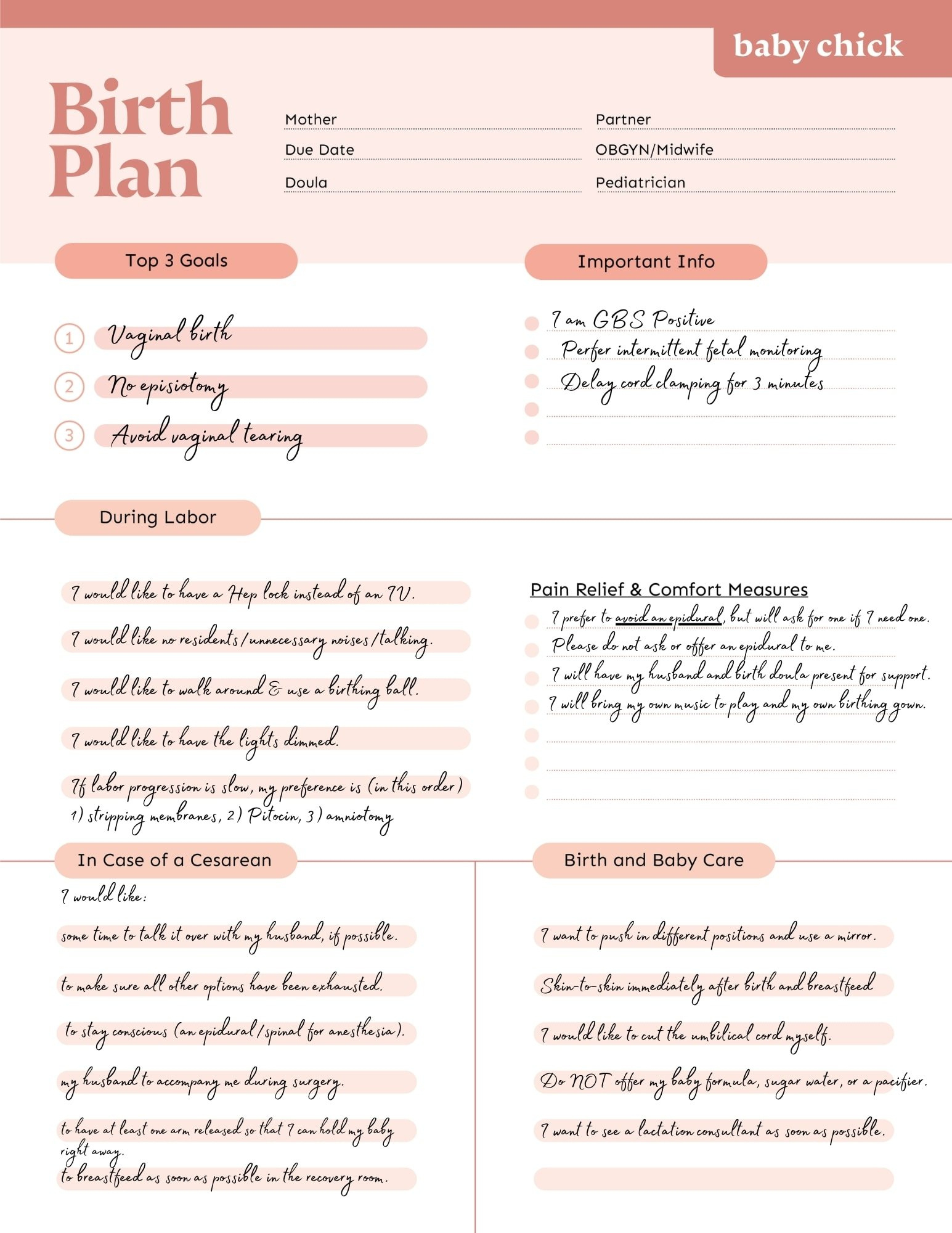 Create Your Perfect Birth Plan (Free Template & Checklist) - Baby throughout Birth Plan Template Free Printable
