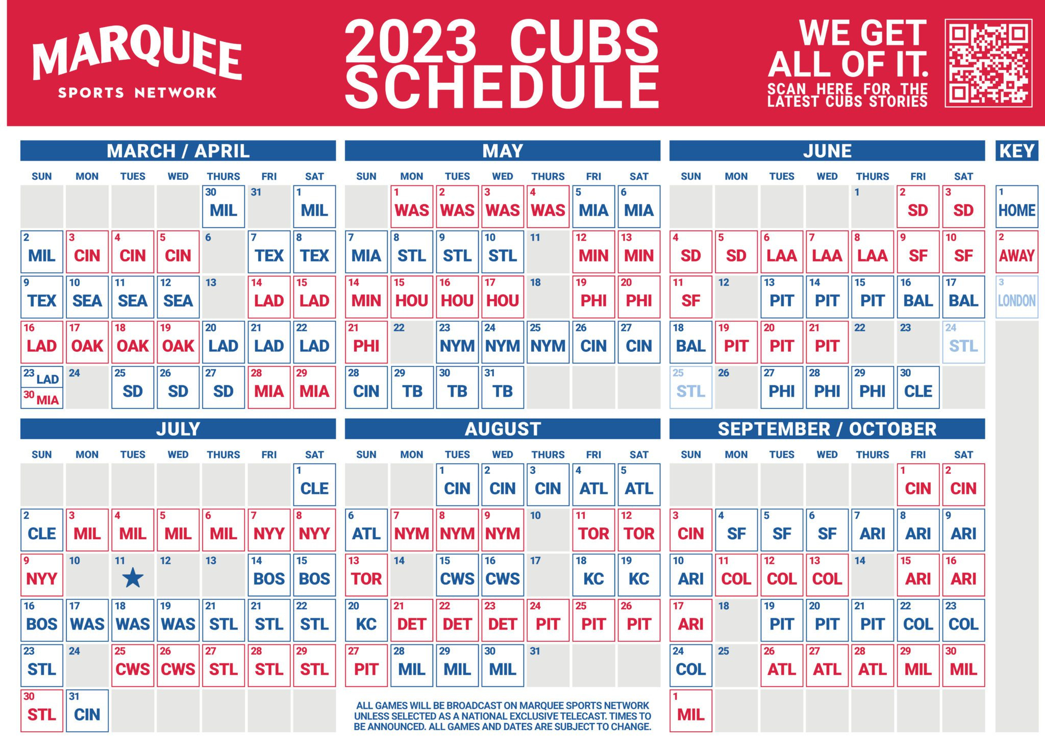 Cubs 2023 Schedule | Marquee Sports Network - Home Of The Cubs inside Chicago Cubs Printable Schedule
