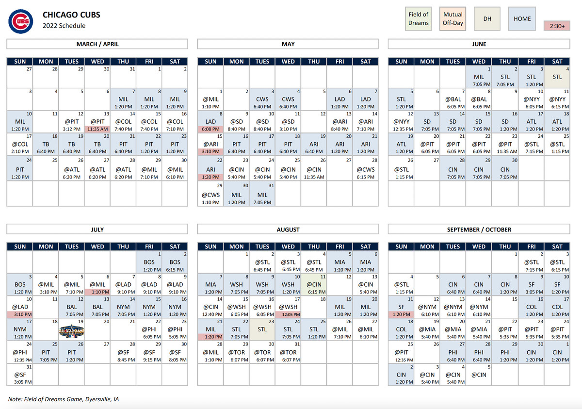 Cubs, Mlb Release 2022 Regular-Season Schedule - Bleed Cubbie Blue regarding Chicago Cubs Printable Schedule