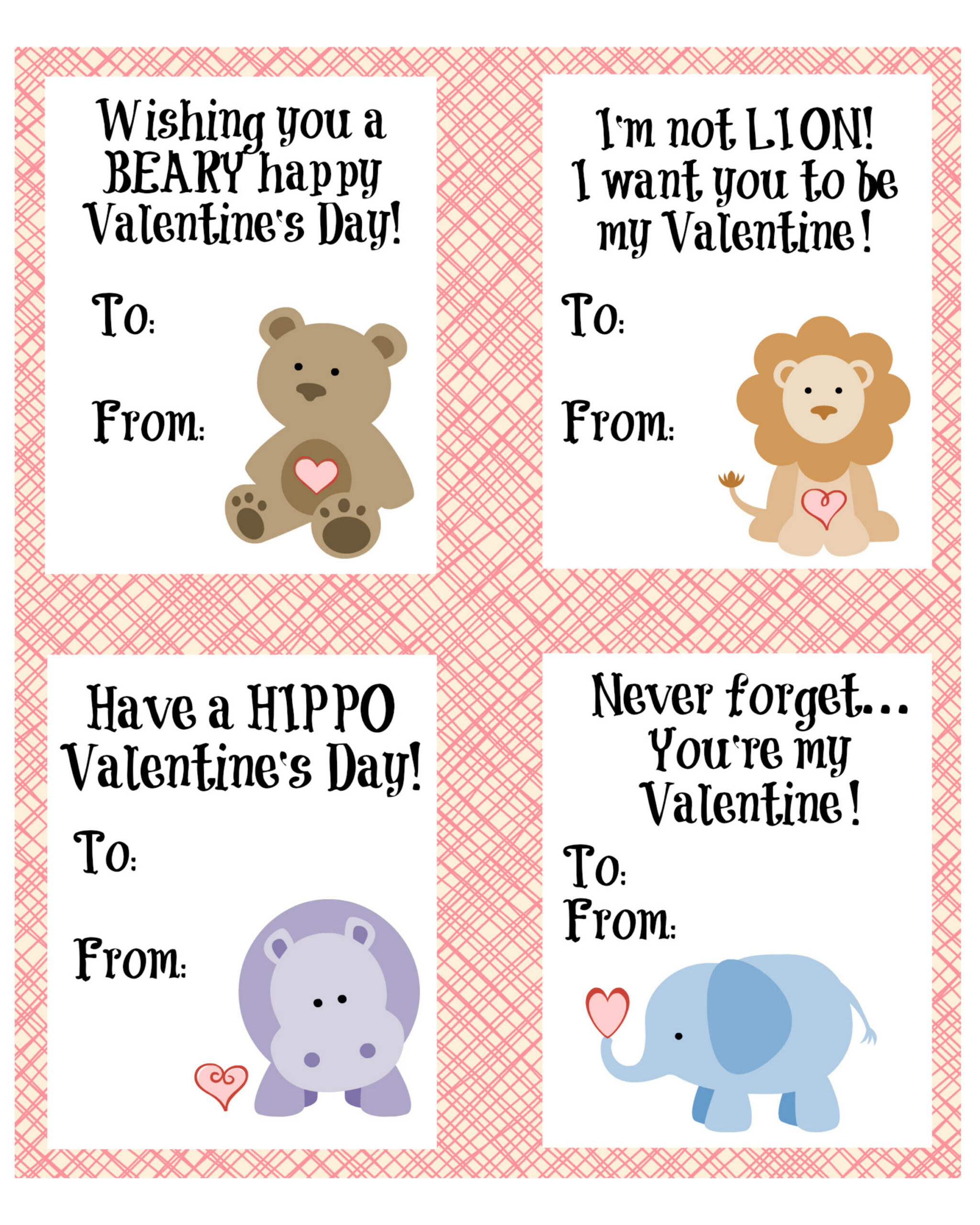 Cute Animal Valentine'S Day Cards {Free Printable} within Free Valentine'S Day Cards Printable