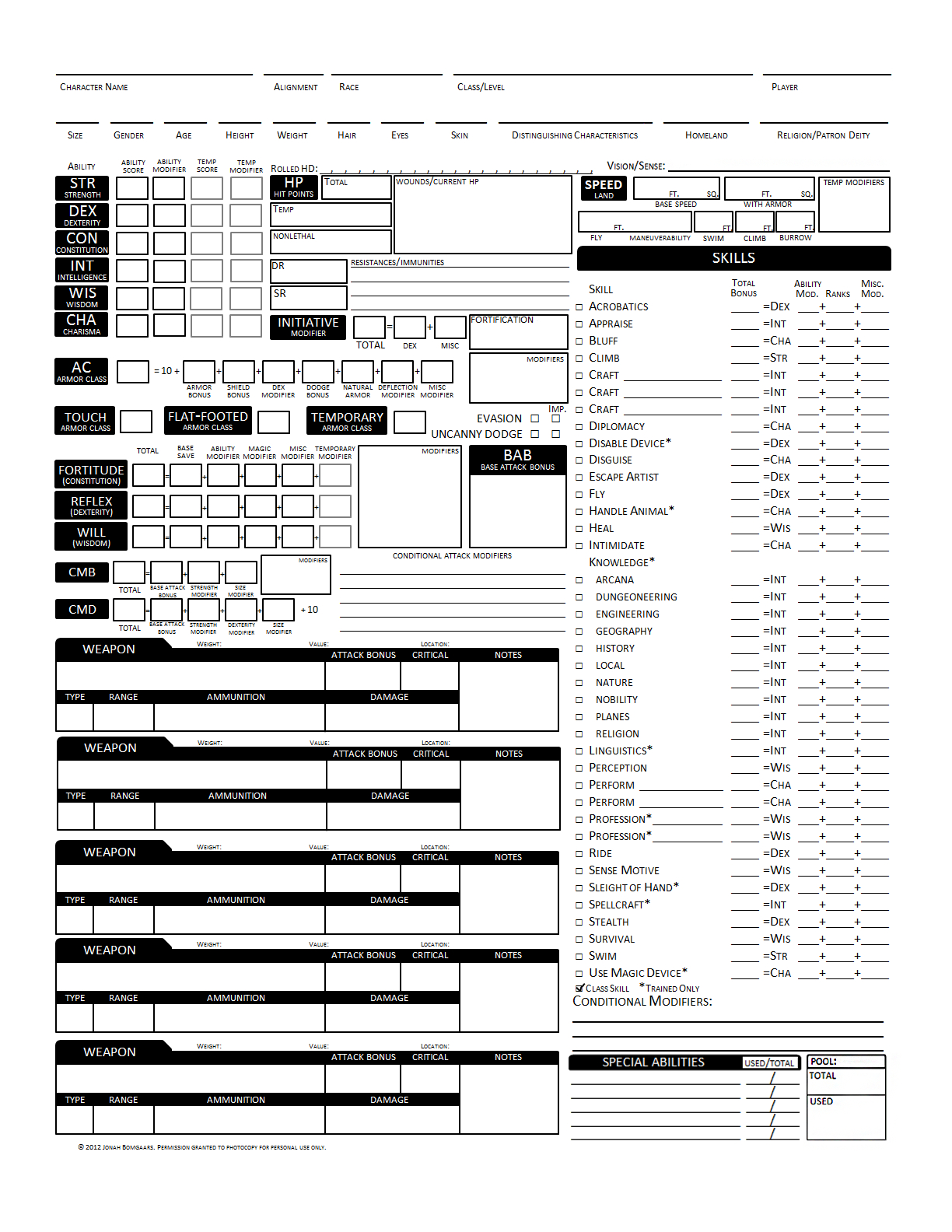 D20 Despot: Improved Character Sheet V2.0 intended for Printable D&amp;amp;D 3.5 Character Sheet