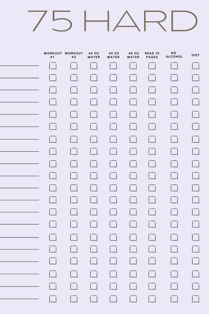 Daily Checklist pertaining to 75 Hard Challenge Checklist Printable