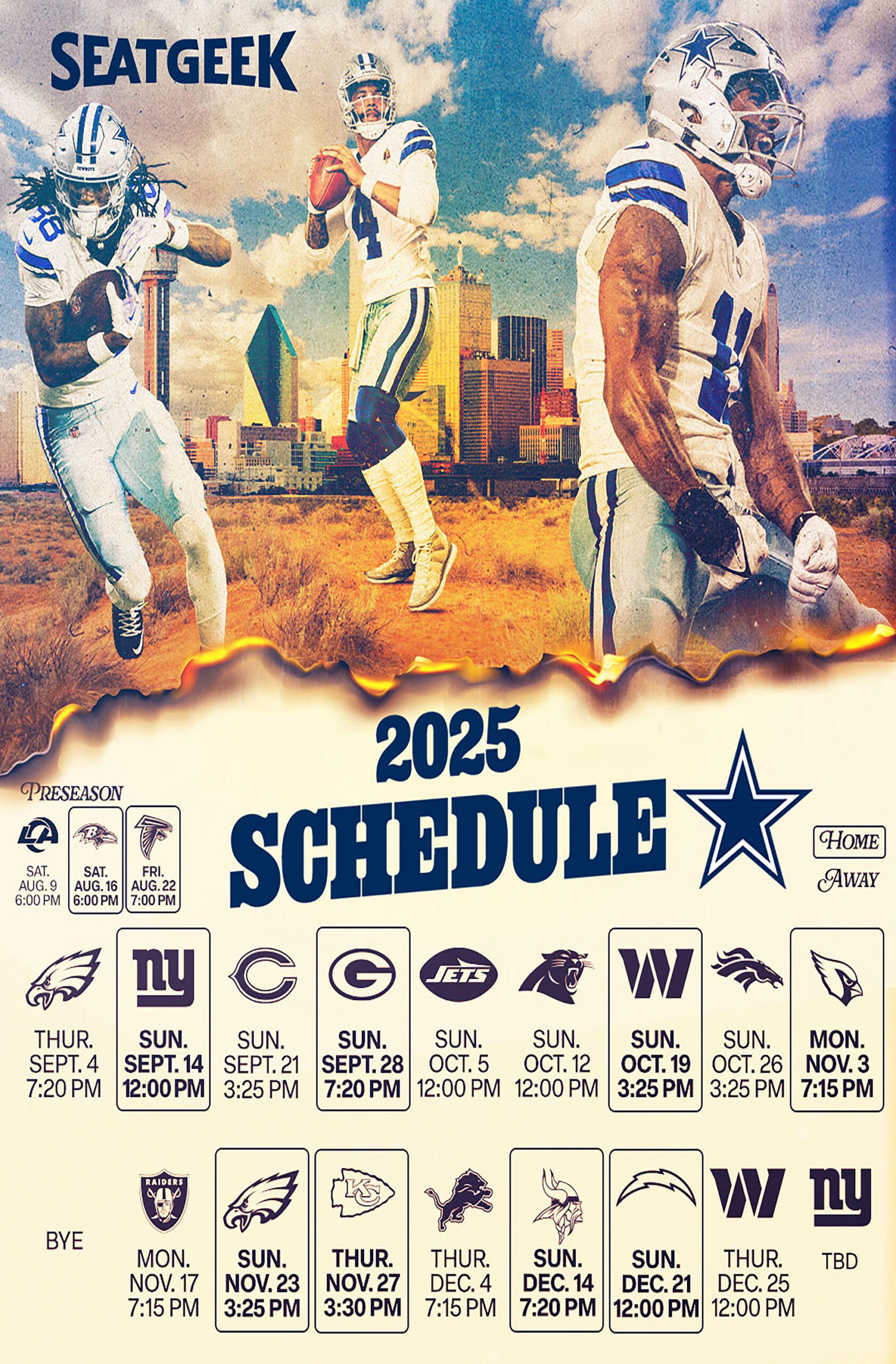 Dallas Cowboys Schedule - Etsy intended for Printable Dallas Cowboys Football Schedule