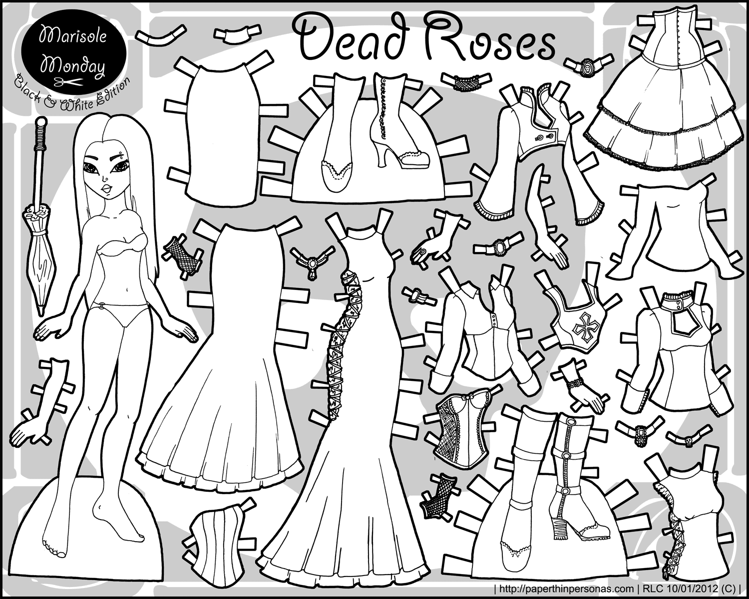 Dead Roses: Gothic Fashion Paper Doll • Paper Thin Personas throughout Marisole Monday Printable Paper Dolls