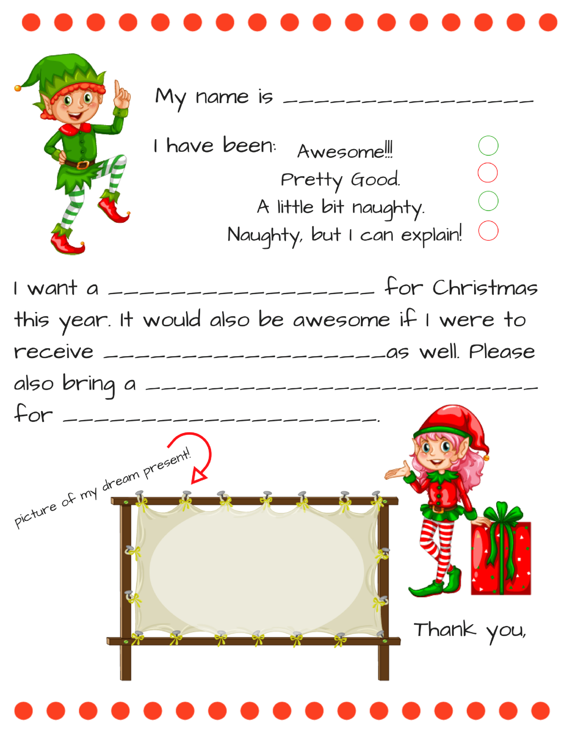 Dear Santa Fill In Letter Template - Momdot for Free Printable Dear Santa Letter Templates