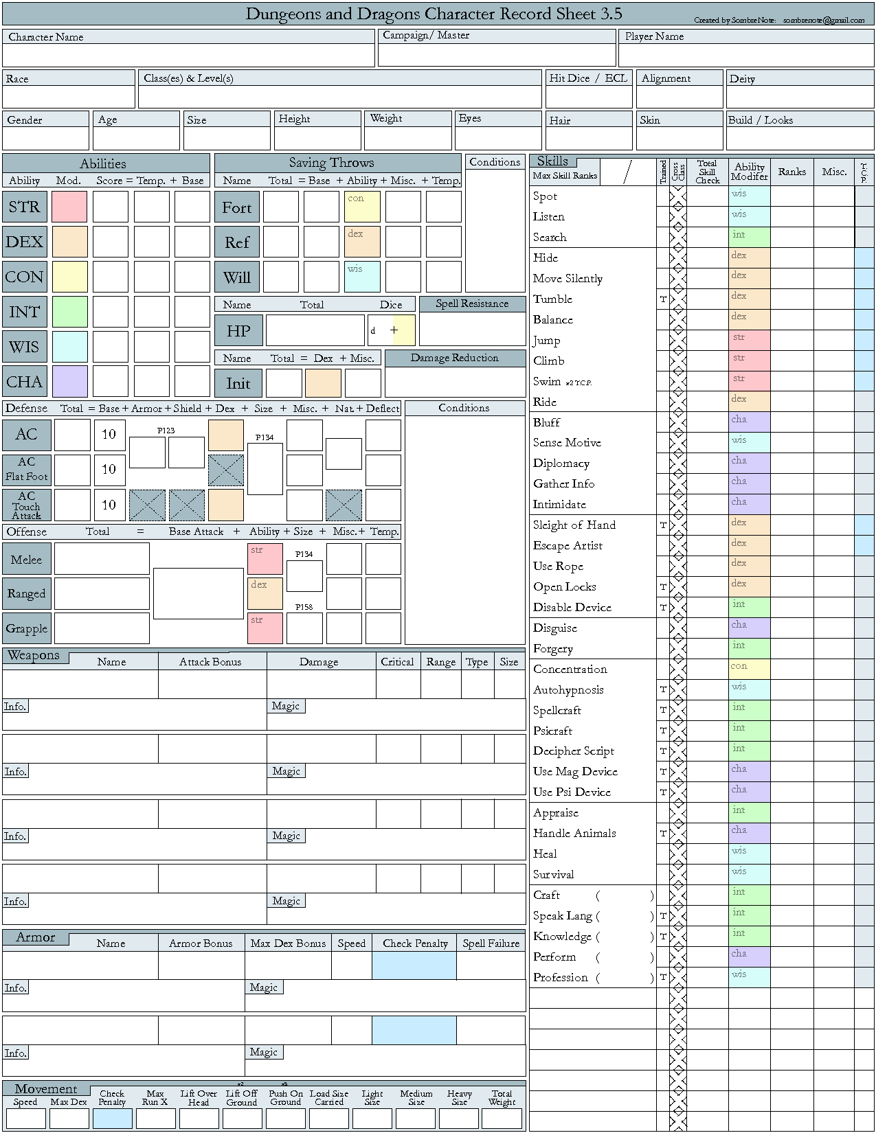 Dnd 3.5 Character Sheets inside Printable D&amp;amp;amp;D 3.5 Character Sheet