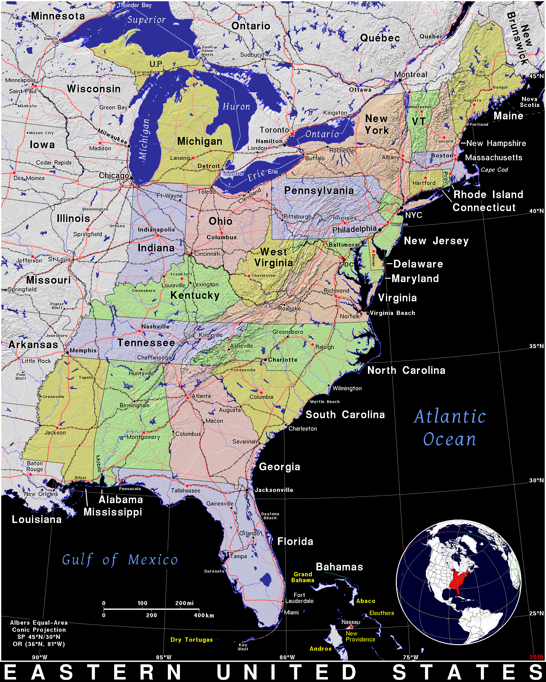 Eastern United States · Public Domain Mapspat, The Free, Open in Printable Map of Eastern United States