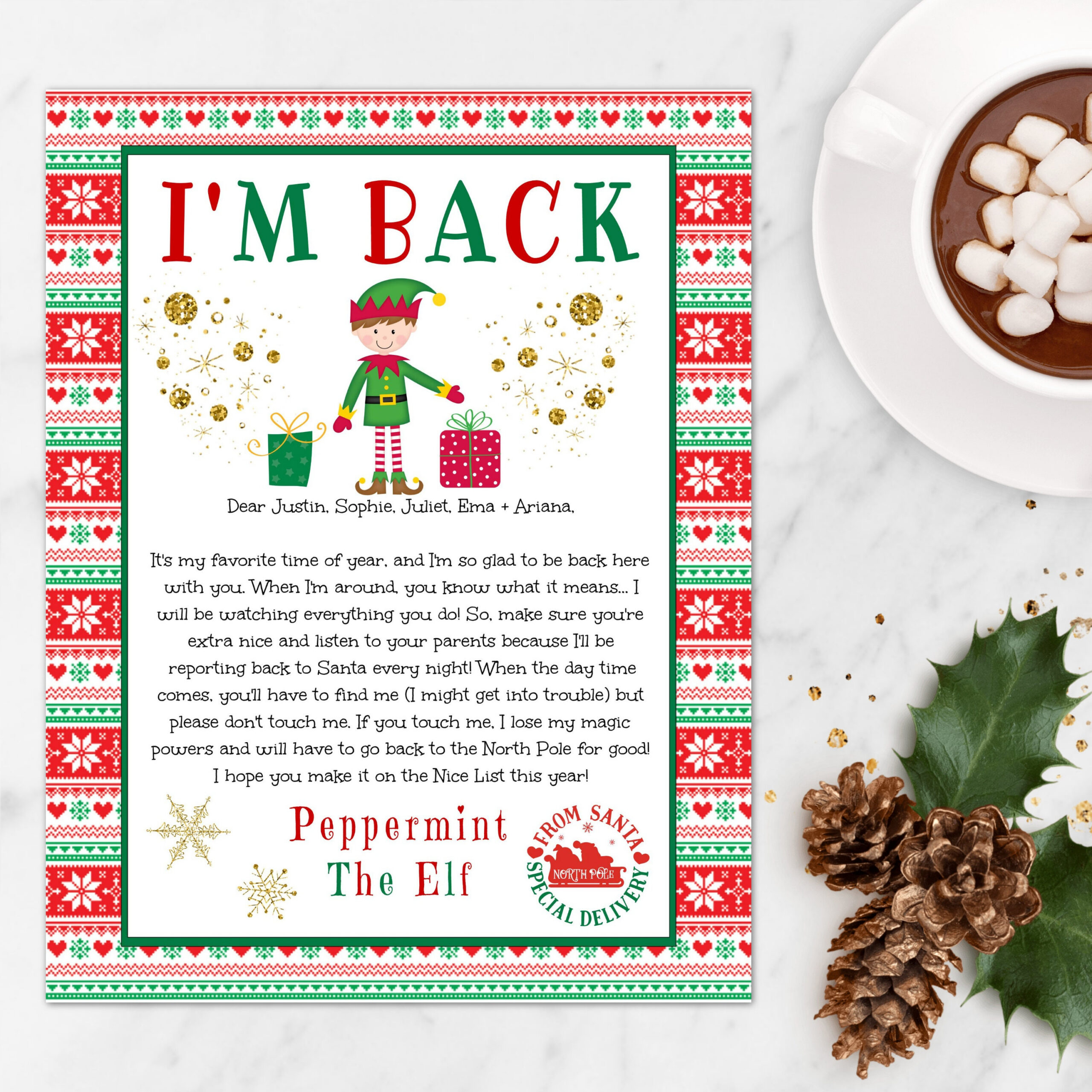 Elf Arrival Letter Template, Editable I'M Back Christmas Letter with regard to Printable Elf on the Shelf Im Back Letter