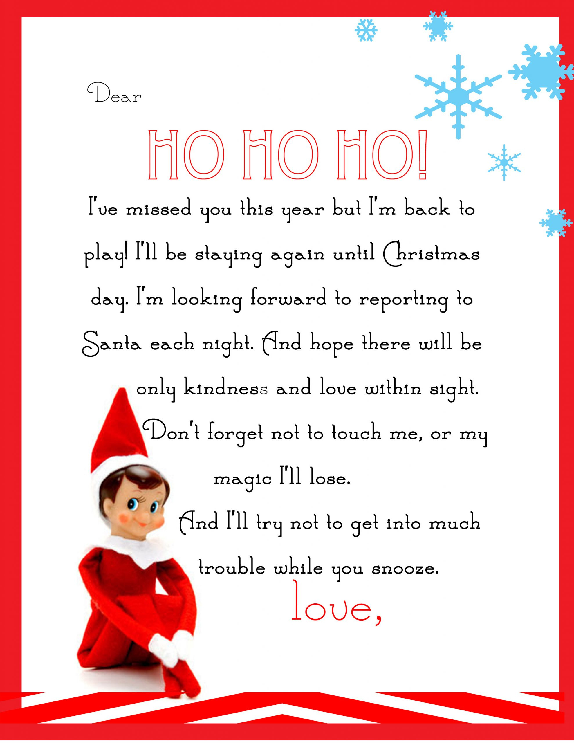 Elf On The Shelf Letter {Free Printable} throughout Printable Elf on the Shelf Im Back Letter