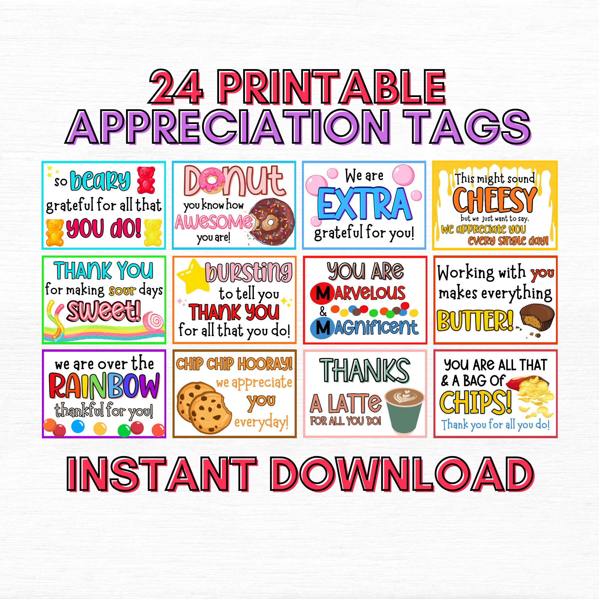 Employee Candy Bar Gift Tags Thank You Notes For Employee Appreciation Staff Appreciation Candy Bar Award For Employee Teacher Appreciation with regard to Printable Candy Bar Sayings For Employees