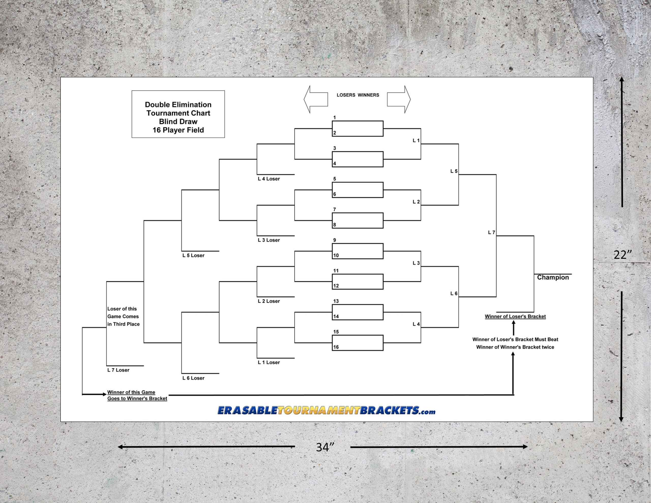 Erasable Tournament Bracket - Double Elimination Blind Draw 16 pertaining to 16 Team Double Elimination Bracket Printable
