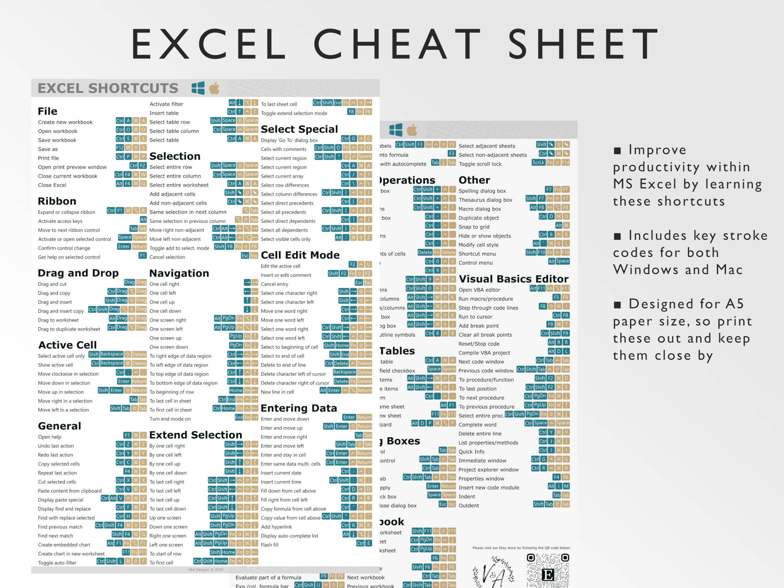 Excel Shortcuts Cheat Sheet | Windows & Mac (Pdf) - Etsy Uk pertaining to Printable Excel Cheat Sheet