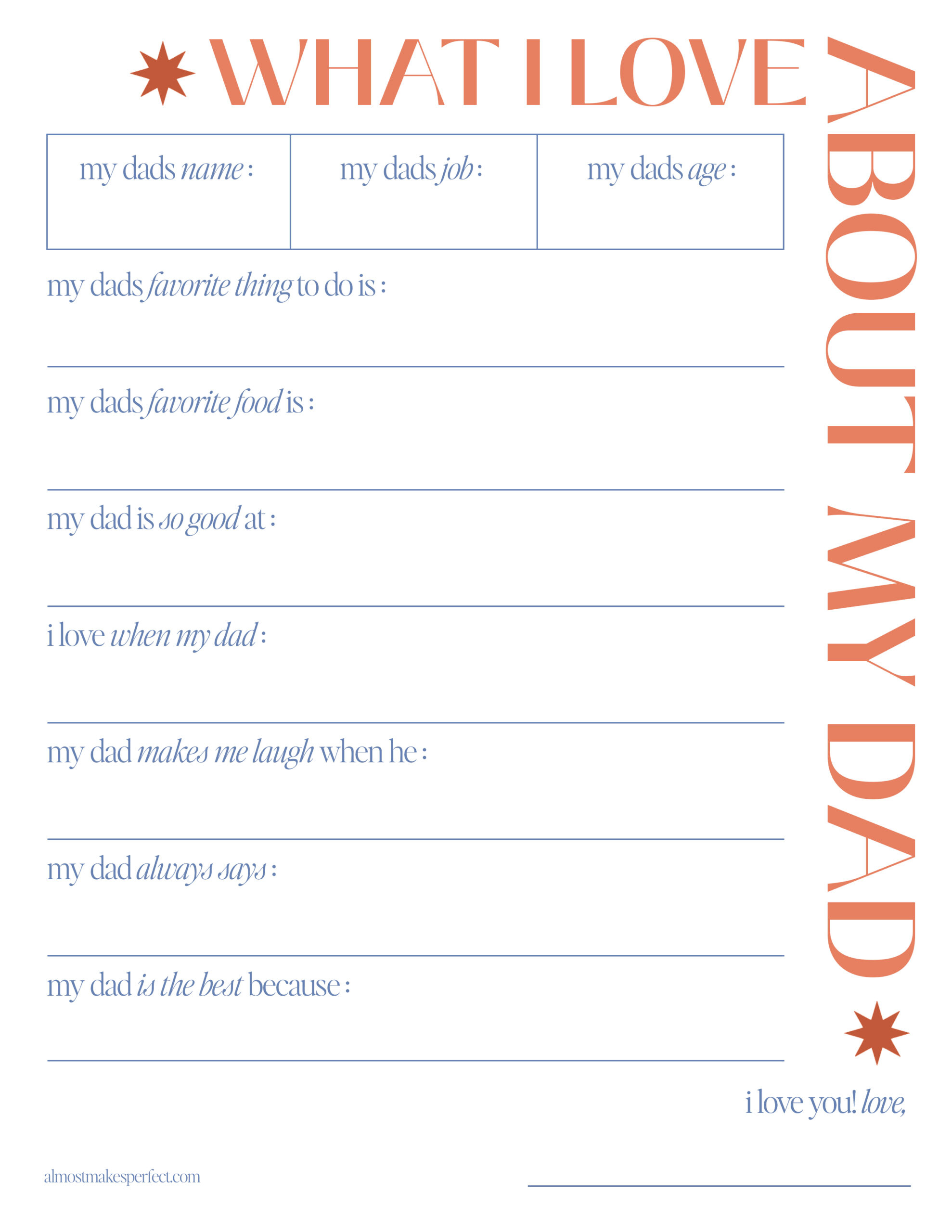Father'S Day Fill-In-The-Blank Printable – Almost Makes Perfect pertaining to Father's Day Fill in the Blank Free Printable