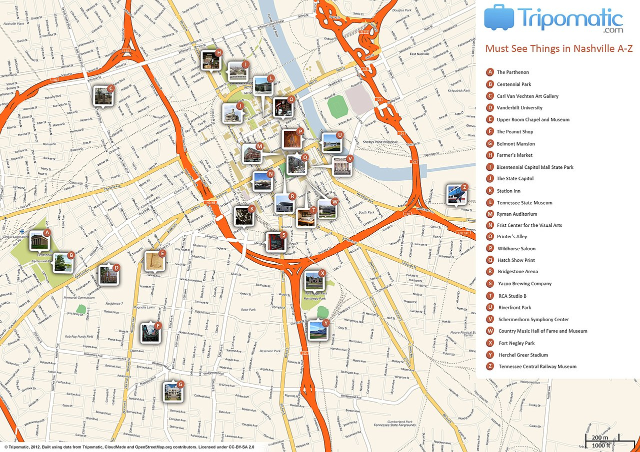 File:nashville Printable Tourist Attractions Map - Wikimedia pertaining to Printable Map of Nashville Tn