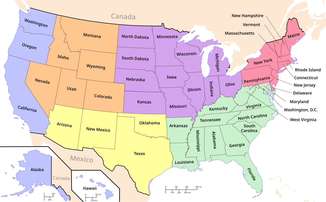 File:usa States Map - Educational.svg - Wikimedia Commons in Printable Us Map With Regions