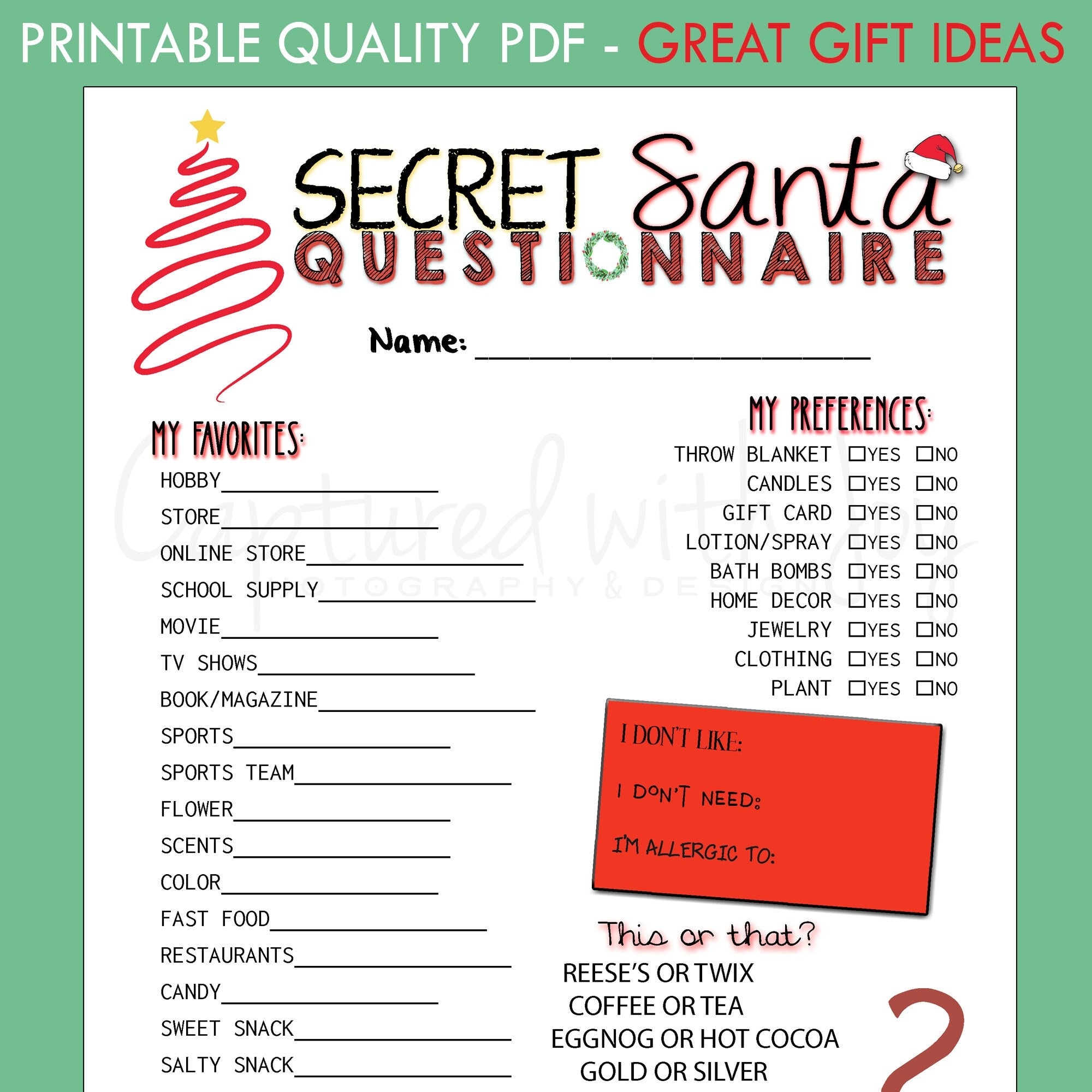 Fillable Printable Pdf -- Secret Santa Questionnaire For Gift regarding Printable Secret Santa Questions