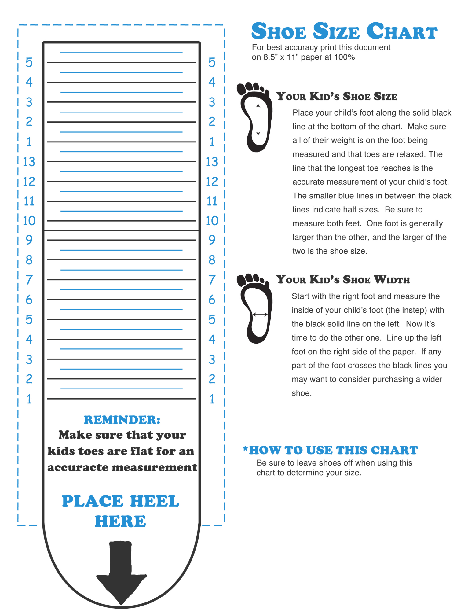Foot Measure Printable Shoe Size Chart Width Kids Shoe Sizes And intended for Printable Kids Shoe Size Chart