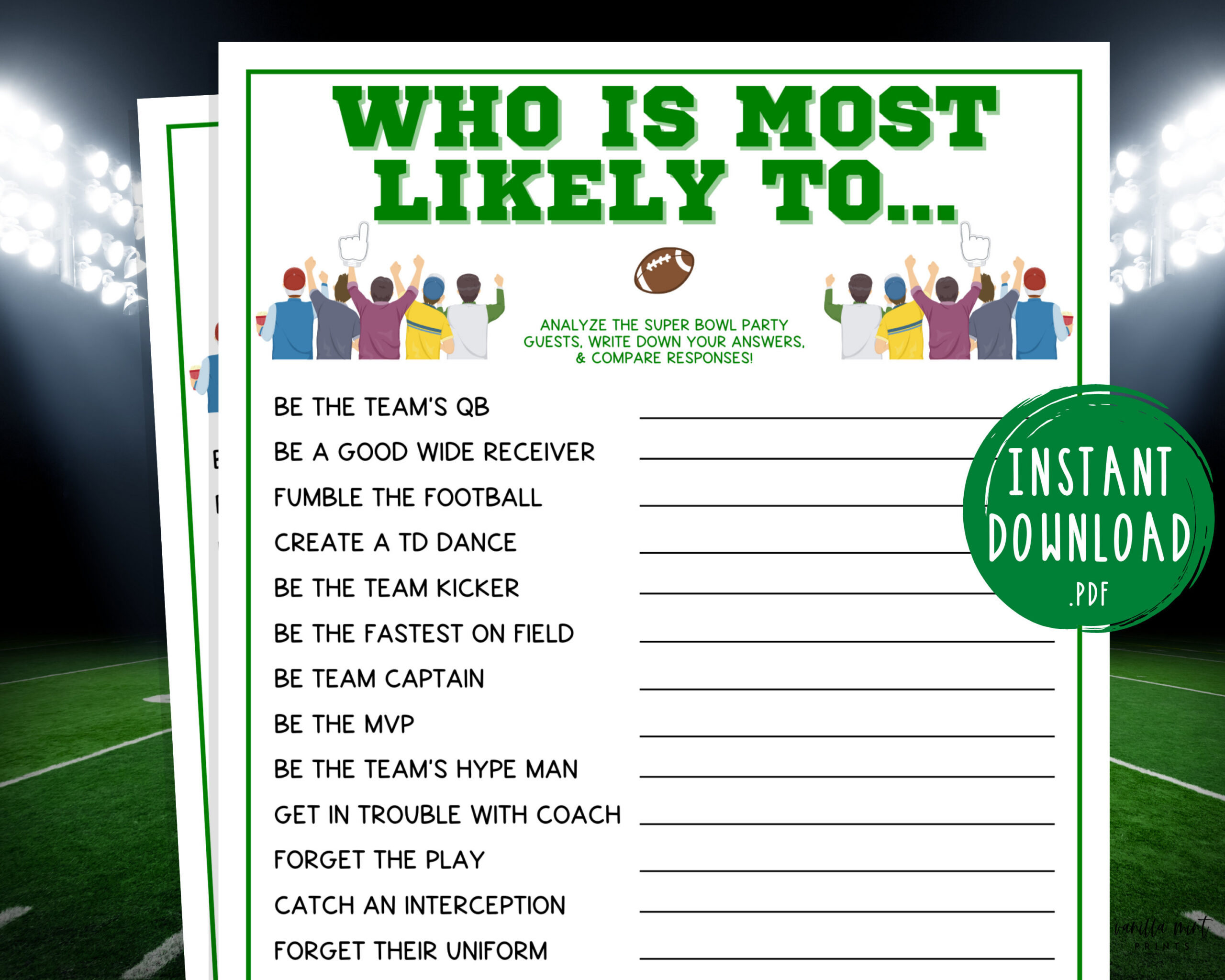Football Who Is Most Likely To Game | Fantasy Football Party Games for Super Bowl Party Games Printable
