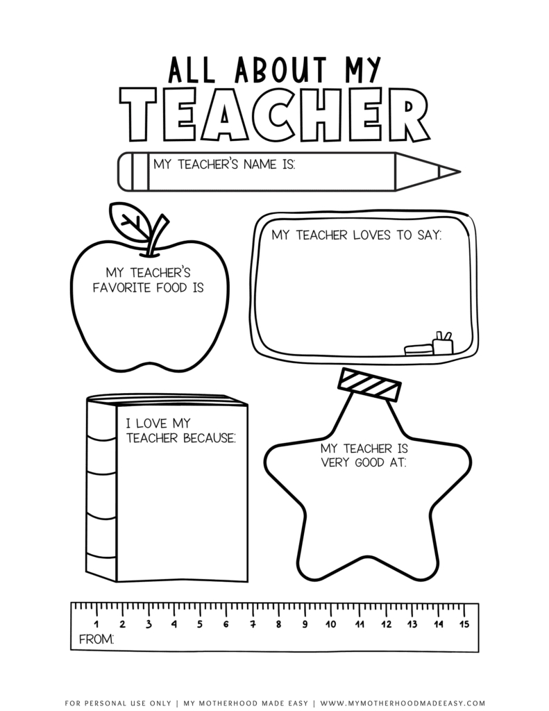 Free All About My Teacher Printable Pdf (Thank You Gift) – My throughout All About My Teacher Free Printable