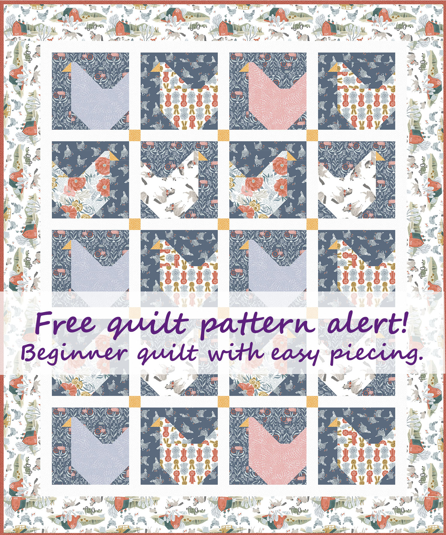 Free Chicken Quilt Pattern For Beginners - Pieced Brain for Free Printable Quilt Patterns For Beginners