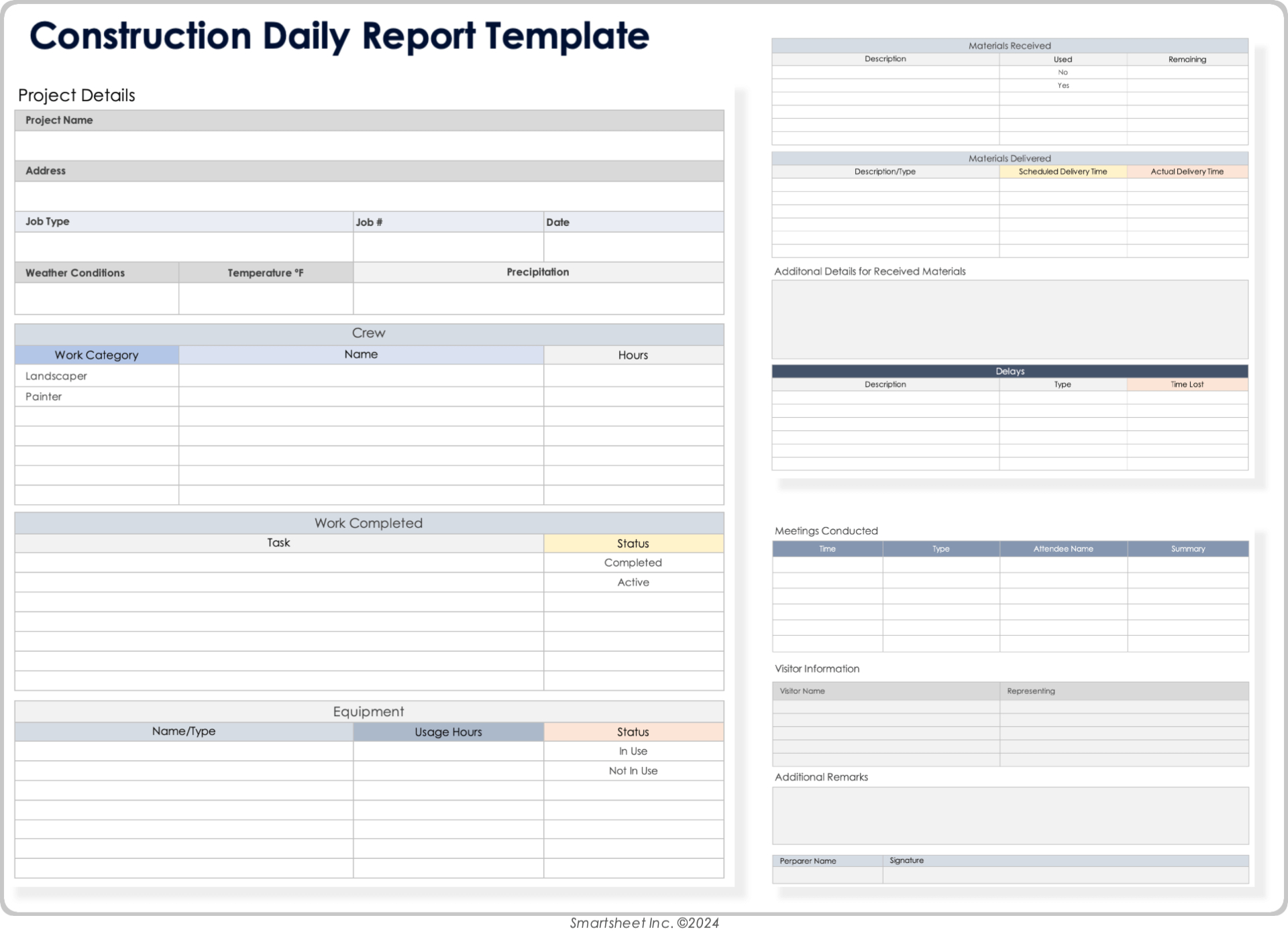Free Construction Daily Log Templates: All Formats for Printable Construction Daily Report