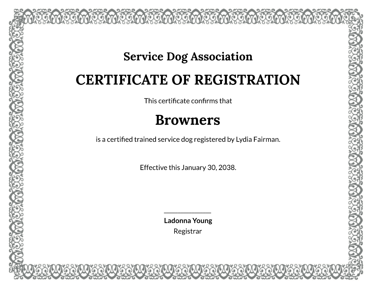 Free Editable Service Dog Certificate Template To Edit Online with regard to Fillable Blank Downloadable Free Printable Service Dog Certificate