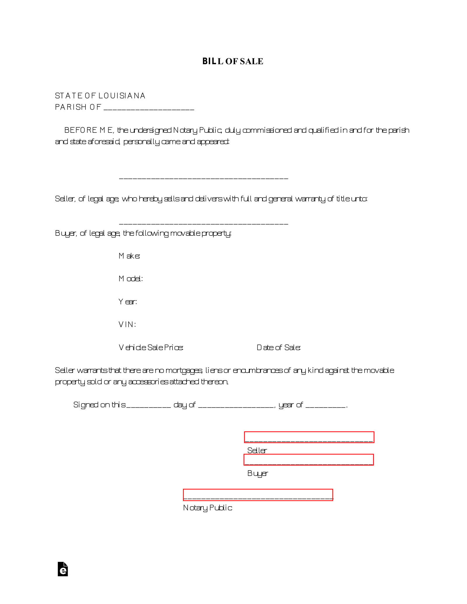 Free Louisiana Bill Of Sale Forms (4) - Pdf – Eforms within Printable Bill of Sale Louisiana