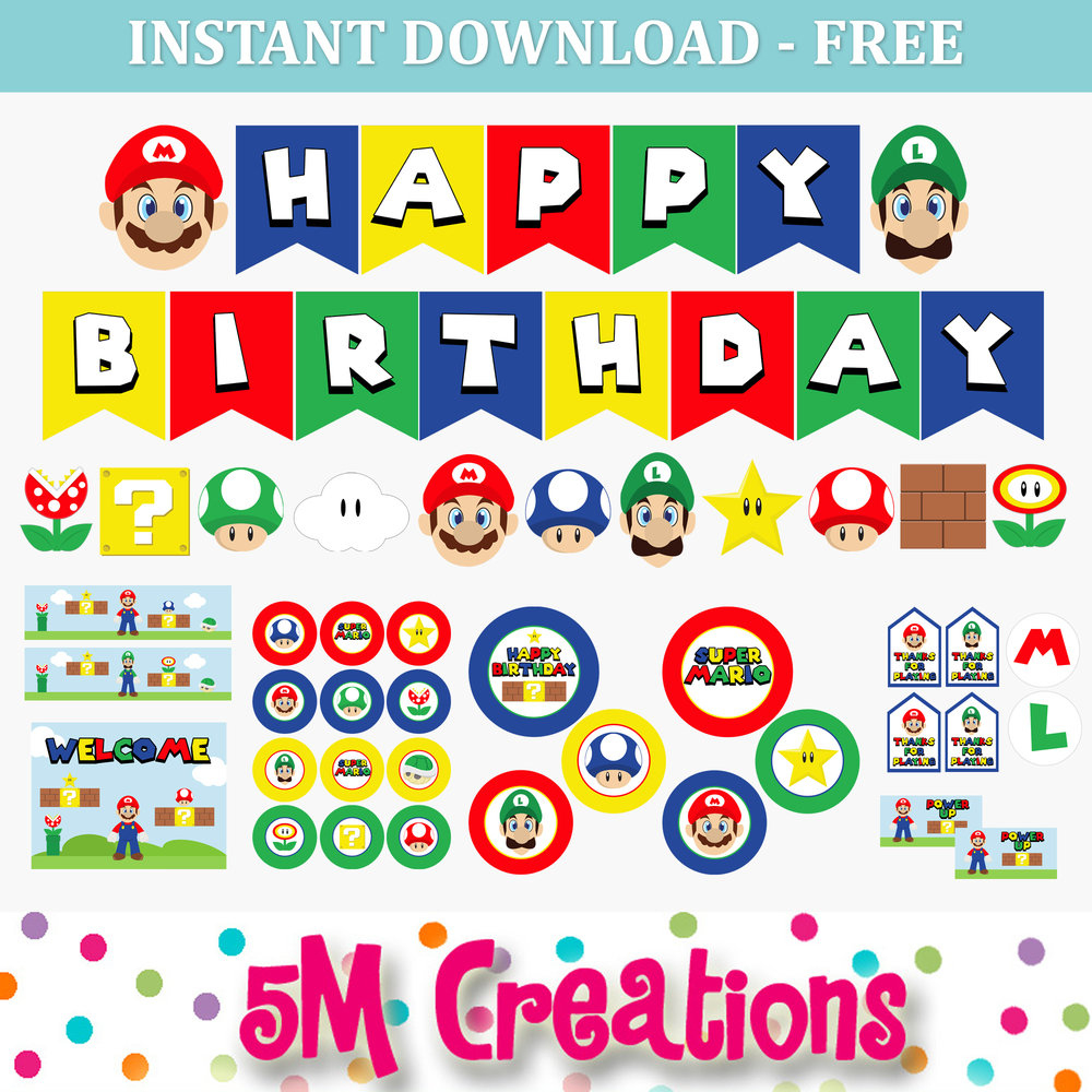 Free Mario Inspired Party Printable Decorations – Instant Download with Super Mario Printable Birthday Card