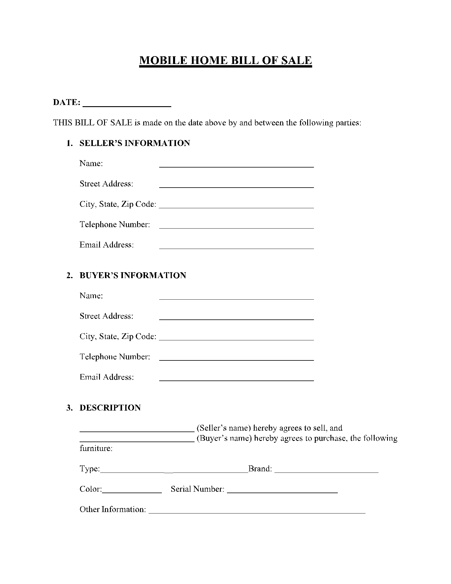 Free Mobile (Manufactured) Home Bill Of Sale Template | Cocosign within Free Printable Bill of Sale For Mobile Home