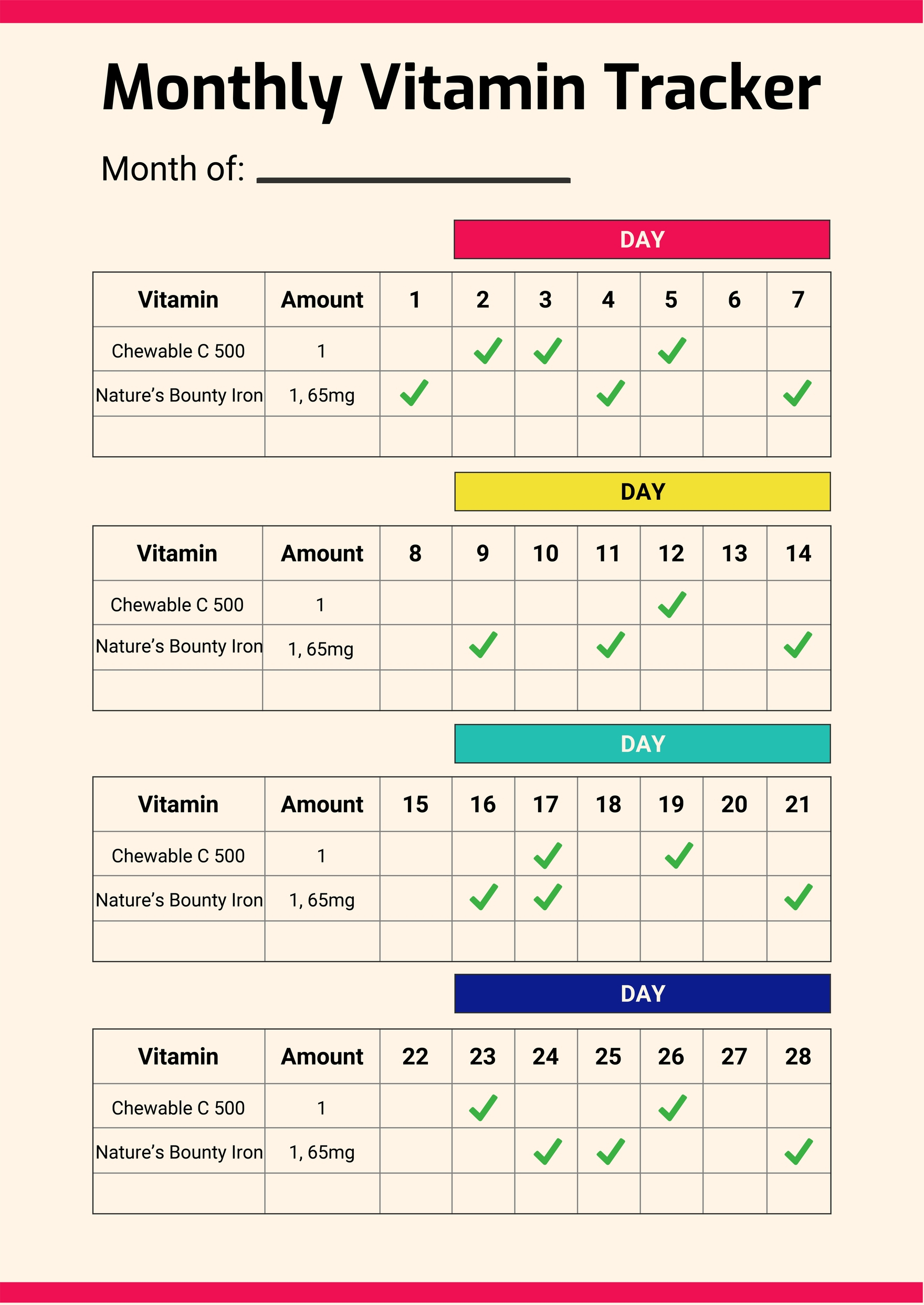 Free Monthly Vitamin Tracker Chart In Illustrator, Pdf - Download pertaining to Printable When To Take Vitamins Chart