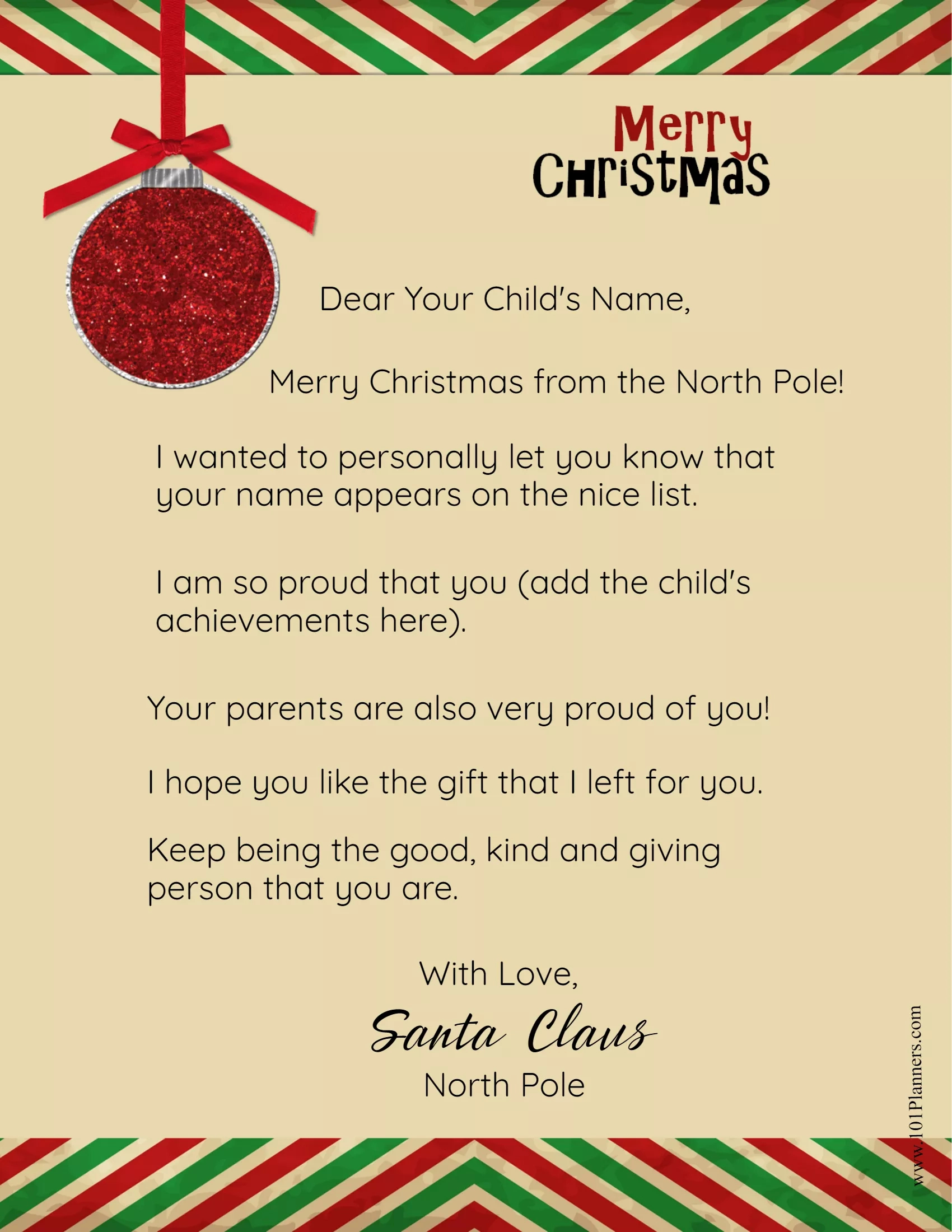 Free Personalized Printable Letter From Santa To Your Child with regard to Personalised Letter From Santa Free Printable