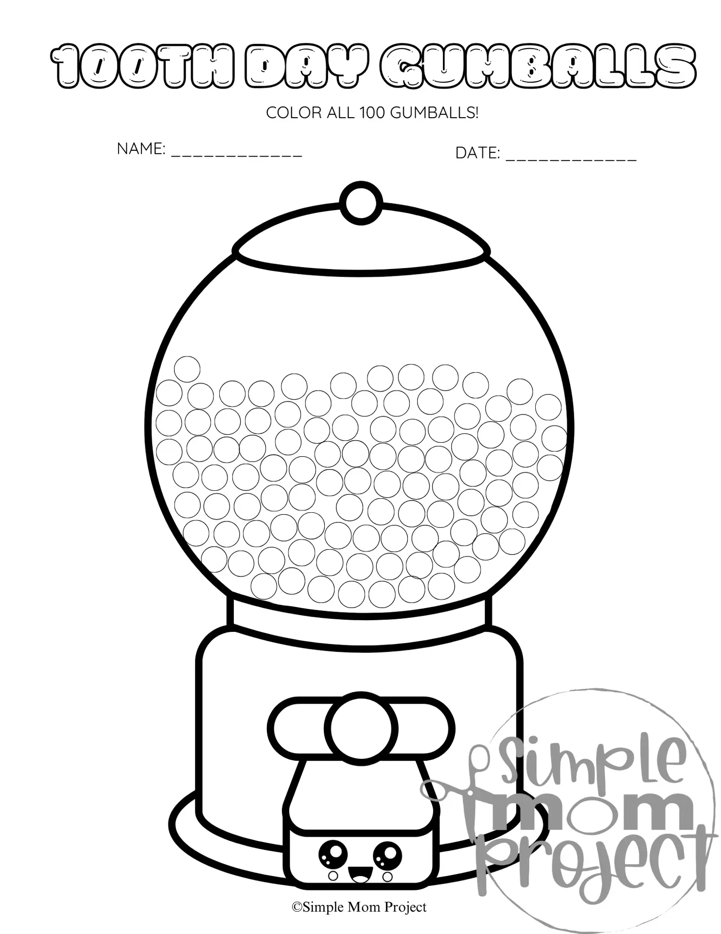 Free Printable 100Th Day Gumball Machine Template - Simple Mom Project for 100Th Day Gumball Machine Free Printable