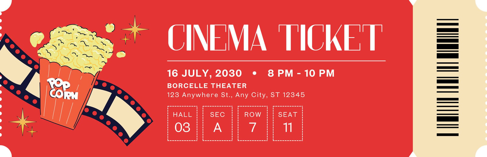 Free, Printable And Customizable Movie Ticket Templates | Canva for Editable Free Printable Movie Ticket Template
