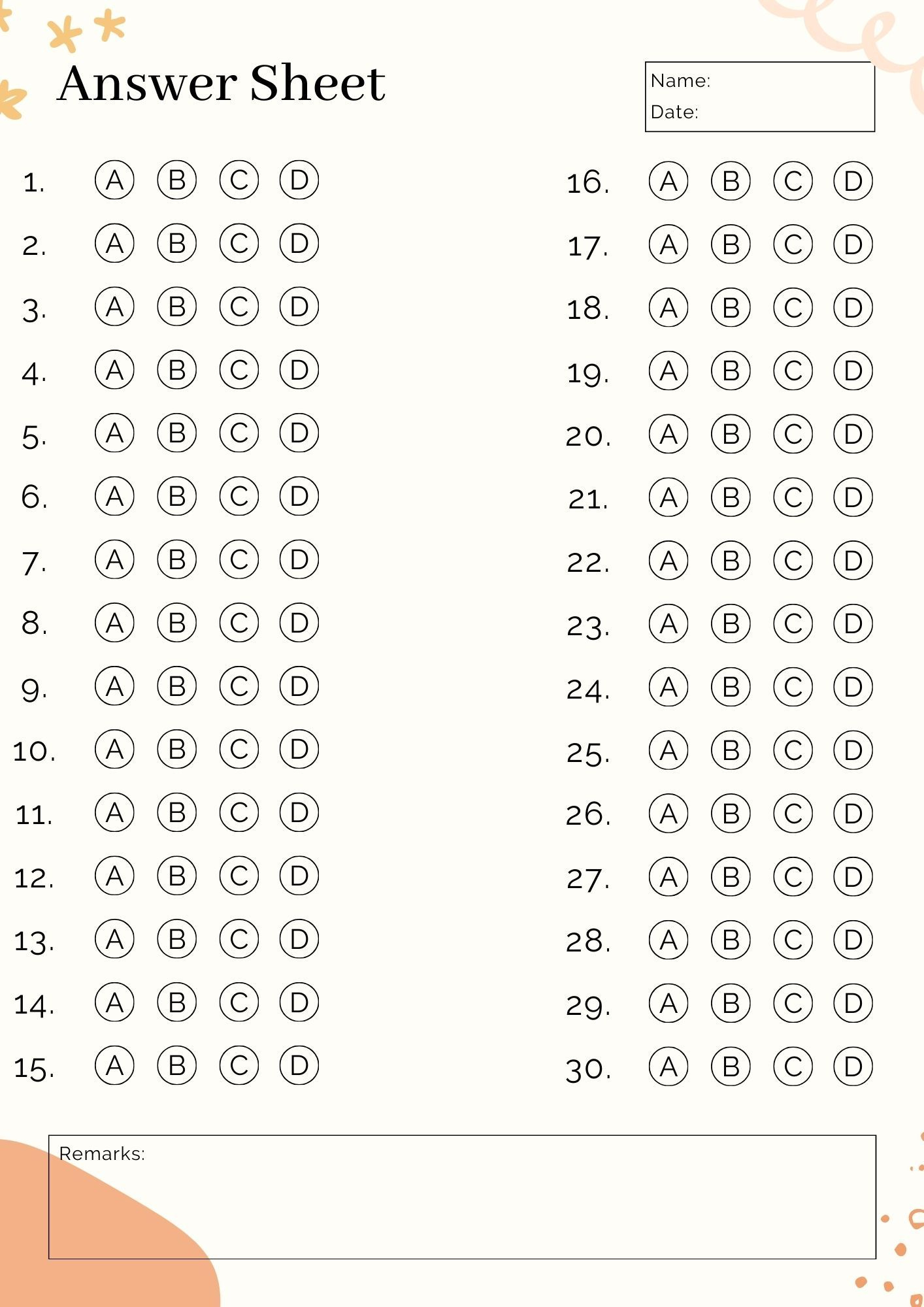Free Printable Blank Answer Sheet Templates [1-10, 1-20, 1-30, 1 pertaining to Printable Answer Sheet 1 40