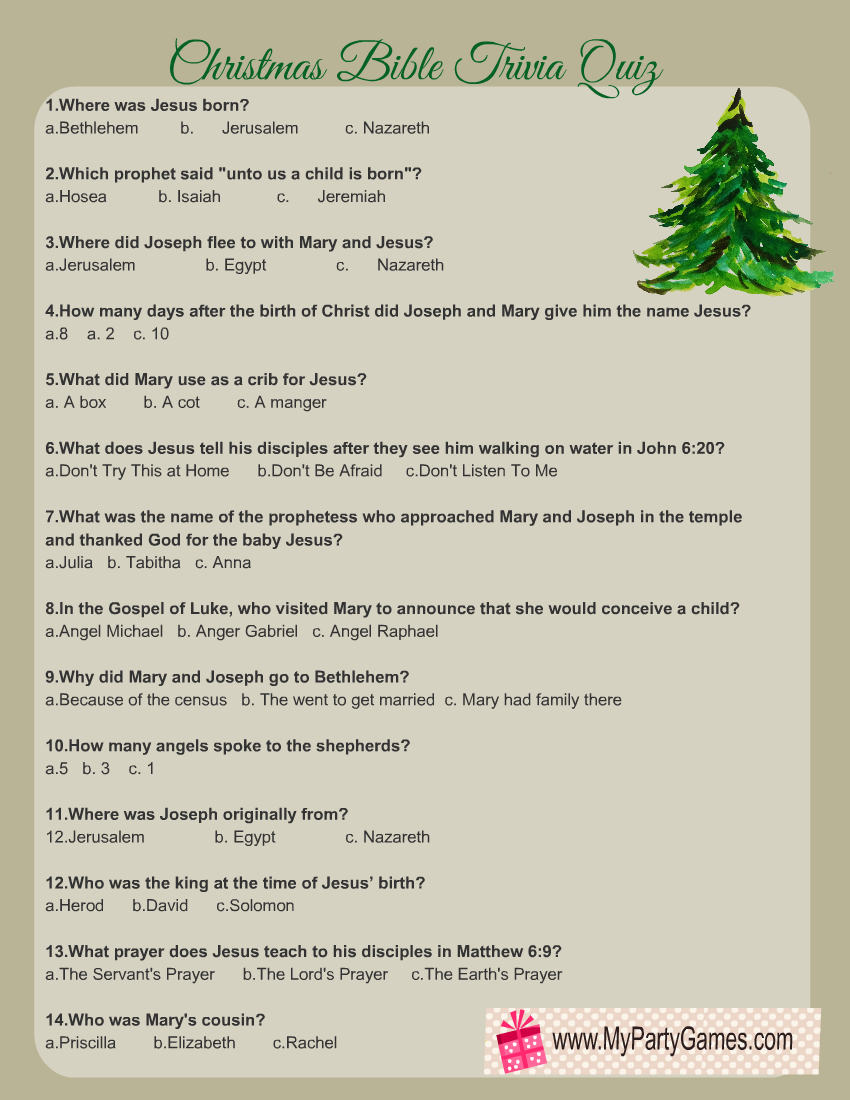 Free Printable Christmas Bible Trivia Quiz intended for Christmas Bible Trivia Questions And Answers Printable